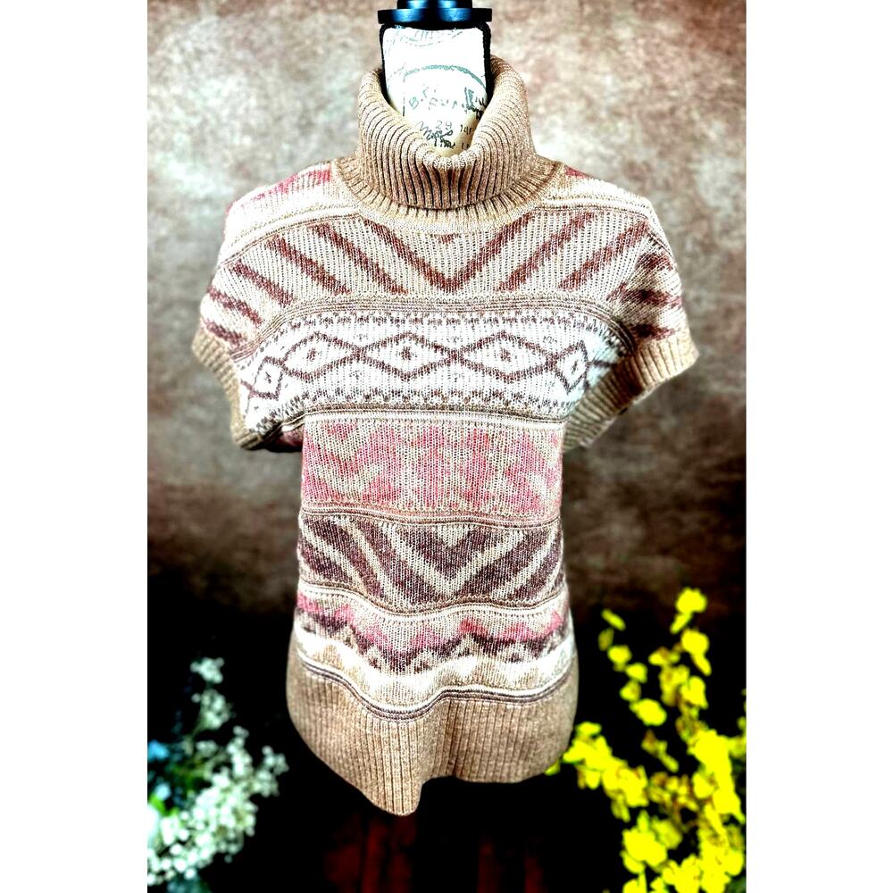 Design History Ribbed Cap Sleeved Turtleneck Brown Multi L - Picture 2 of 10